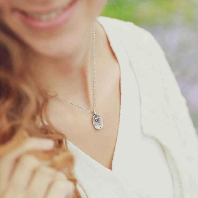 LISA LEONARD DESIGNS Pewter Birth Flower Pendant Necklace Minimalist Jewelry Necklaces For Women Gift For Her Dainty Necklaces