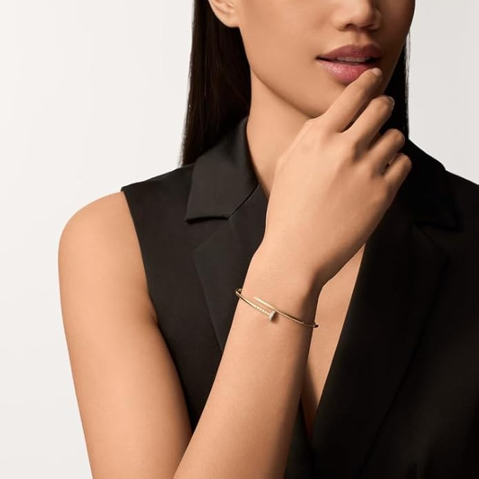 18K Gold Plated Nail Bracelet for Women & Men, Classic Open Cuff Bangle, Adjustable Stainless Steel Fashion Bracelet, Minimalist Unisex Jewelry Gift for Birthday Anniversary-