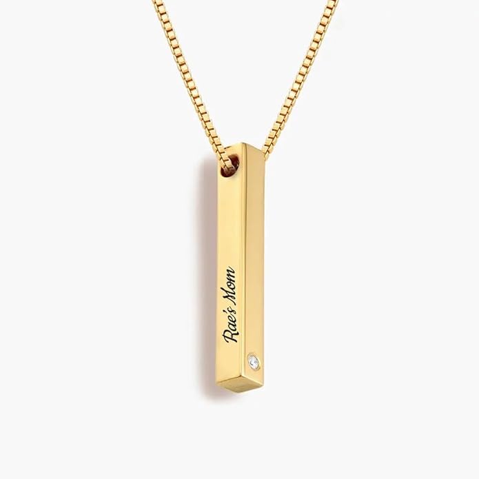 OAK & LUNA - Personalized Pillar Bar Necklace with Diamond Options - Custom Inscription Engraved Pendant - Up to 4 Names - Jewelry Gift for Women, Her, Mother For Mother's Day, Christmas