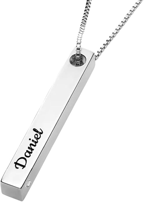 OAK & LUNA - Personalized Pillar Bar Necklace with Diamond Options - Custom Inscription Engraved Pendant - Up to 4 Names - Jewelry Gift for Women, Her, Mother For Mother's Day, Christmas