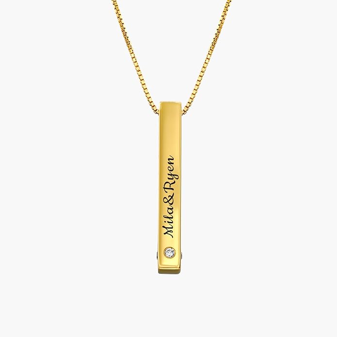 OAK & LUNA - Personalized Pillar Bar Necklace with Diamond Options - Custom Inscription Engraved Pendant - Up to 4 Names - Jewelry Gift for Women, Her, Mother For Mother's Day, Christmas