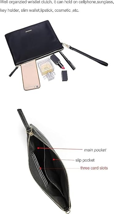 DORIS&JACKY Lambskin Leather Wristlet Clutch Purse for Women Soft Designer Slim Cell Phone Pouch Bag with Detachable Strap