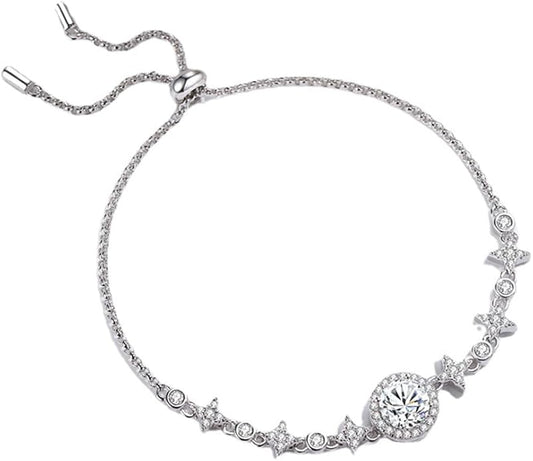 14K Gold Over S925 Sterling Silver Round Cut Women's Bracelet, 1ct D-color VVS2 Diamond Meteor Bubble Bracelets, Jewelry Piece for Everyday Wear, Valentines Day Gifts for Her