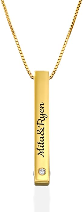 OAK & LUNA - Personalized Pillar Bar Necklace with Diamond Options - Custom Inscription Engraved Pendant - Up to 4 Names - Jewelry Gift for Women, Her, Mother For Mother's Day, Christmas