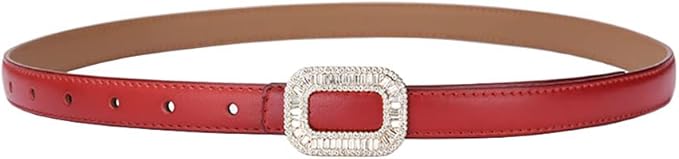 Women Rhinestone Leather Belt, Womens Leather Belt with Crystal Diamond Buckle, Designer Belts for Pants Jeans Dresses