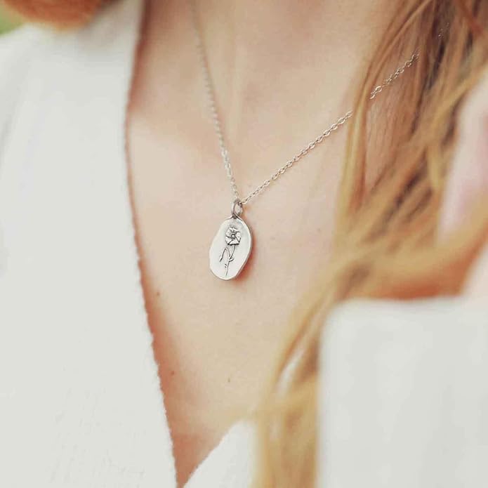 LISA LEONARD DESIGNS Pewter Birth Flower Pendant Necklace Minimalist Jewelry Necklaces For Women Gift For Her Dainty Necklaces