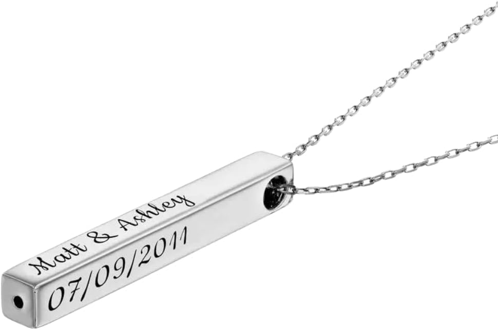 OAK & LUNA - Personalized Pillar Bar Necklace with Diamond Options - Custom Inscription Engraved Pendant - Up to 4 Names - Jewelry Gift for Women, Her, Mother For Mother's Day, Christmas