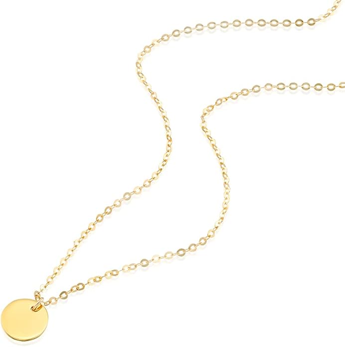 Small Gold Disc Necklace - Minimal Designer Handmade Coin Necklace 16 inch + 2 inch Extender