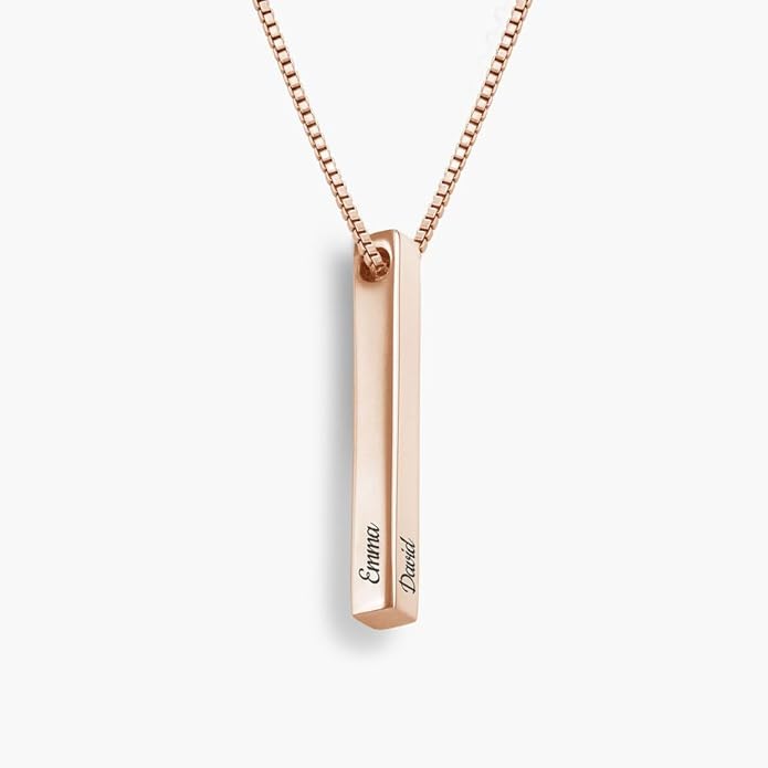 OAK & LUNA - Personalized Pillar Bar Necklace with Diamond Options - Custom Inscription Engraved Pendant - Up to 4 Names - Jewelry Gift for Women, Her, Mother For Mother's Day, Christmas