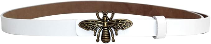 Women's 0.7″Thin Vintage Copper Bee Buckle Leather Belts Casual Dress Belts
