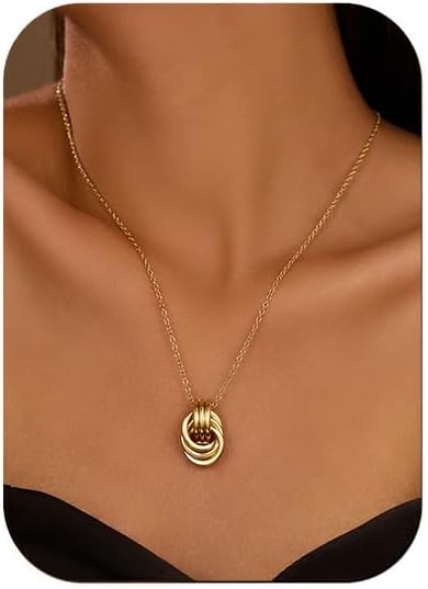 Gold Knot Pendant Necklace for Women Gold Statement Geometric Necklace Dainty Link Choker Necklace Trendy Jewelry Accessories