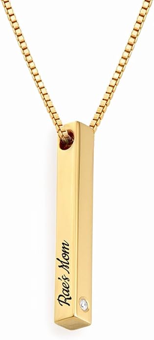 OAK & LUNA - Personalized Pillar Bar Necklace with Diamond Options - Custom Inscription Engraved Pendant - Up to 4 Names - Jewelry Gift for Women, Her, Mother For Mother's Day, Christmas