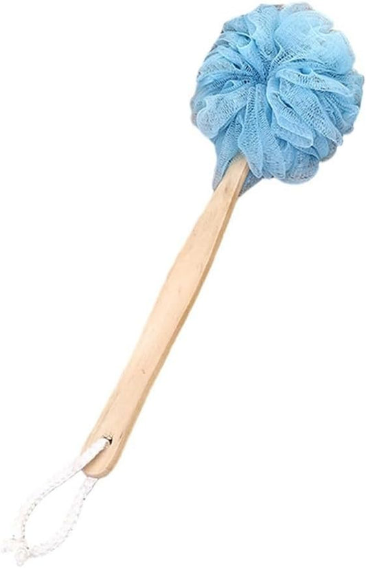 Shower Body Brush with Loofah and Long Handle for Exfoliating, Dry and Wet Brushing, Hanging Hole, Grey(Blue)