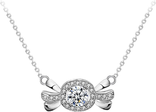 10K/14K/18k Gold Minimalist Candy Shaped Diamond Pendant Necklace, 0.5 Carat D-Color VVS1, Unique and Solitaire Diamond Necklace for Women