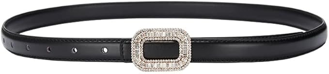 Women Rhinestone Leather Belt, Womens Leather Belt with Crystal Diamond Buckle, Designer Belts for Pants Jeans Dresses