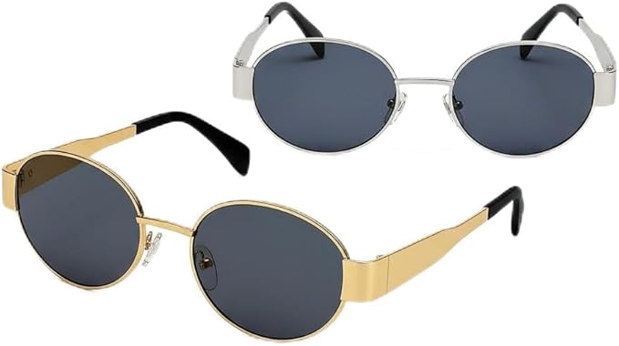 Retro Round Sunglasses for Men Women - Classic Metal Frame Circle Glasses - Vintage Steampunk Style Eyewear (Gold & Silver)