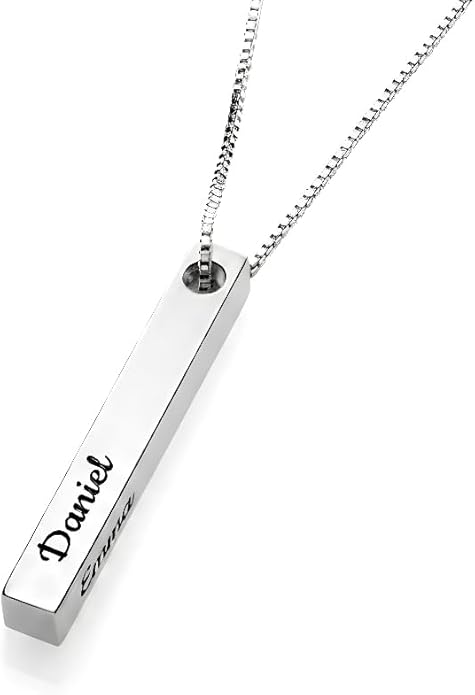 OAK & LUNA - Personalized Pillar Bar Necklace with Diamond Options - Custom Inscription Engraved Pendant - Up to 4 Names - Jewelry Gift for Women, Her, Mother For Mother's Day, Christmas