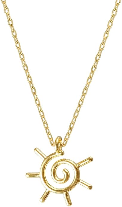 Minimalist Sun Pendant Necklace – MUSTHAVE 18K Gold Plated Open Line Sun Necklace, Spiral Sun Symbol in Silver, Dainty Chain Jewelry for Women, Gift for Nature Lovers, 16+2 inch Extender, Message Card, Birthday, BFF, Unisex (Yellow Gold)