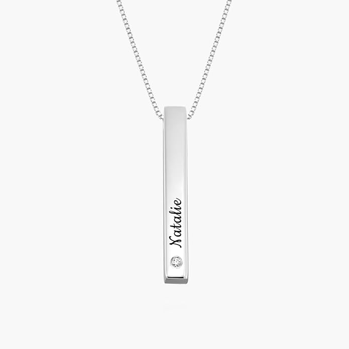 OAK & LUNA - Personalized Pillar Bar Necklace with Diamond Options - Custom Inscription Engraved Pendant - Up to 4 Names - Jewelry Gift for Women, Her, Mother For Mother's Day, Christmas