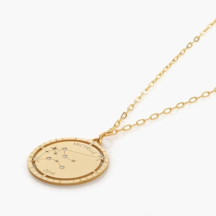 OAK & LUNA - Personalized Engraved Constellation Necklace with Diamond - Designer Gift for Her, Women, Mom - Custom Dainty Jewelry for Christmas, Mother's Day, Birthday