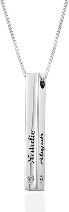 OAK & LUNA - Personalized Pillar Bar Necklace with Diamond Options - Custom Inscription Engraved Pendant - Up to 4 Names - Jewelry Gift for Women, Her, Mother For Mother's Day, Christmas