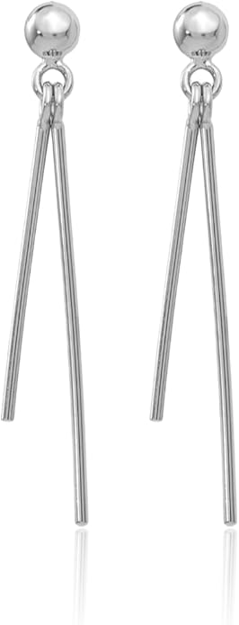 14K White Gold Dangle Bar Drop Earrings for Women Polished Linear Minimalist Line Push Back Birthday Gift