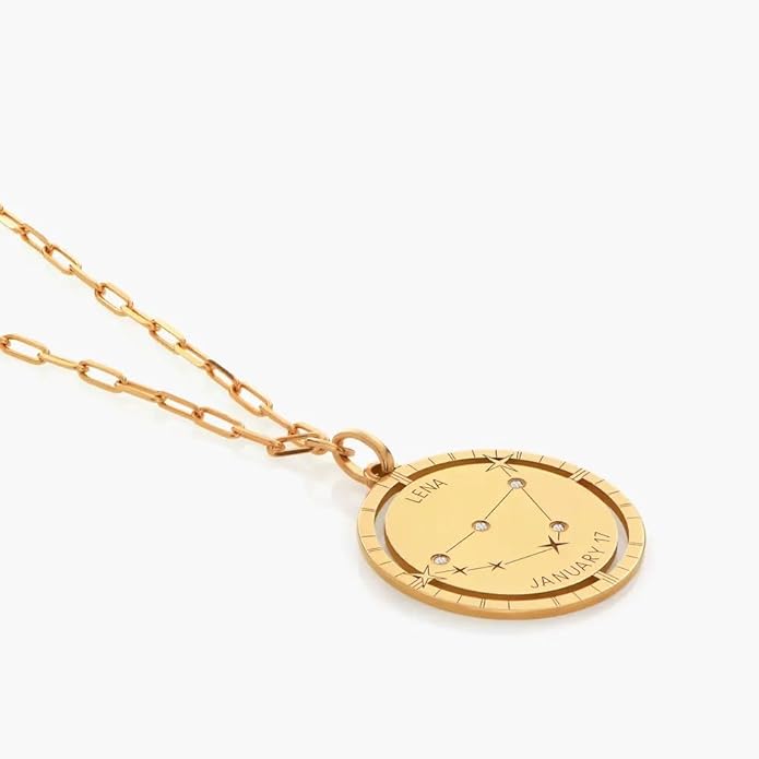 OAK & LUNA - Personalized Engraved Constellation Necklace with Diamond - Designer Gift for Her, Women, Mom - Custom Dainty Jewelry for Christmas, Mother's Day, Birthday
