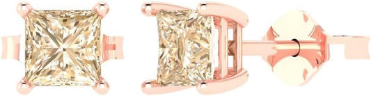 14K Rose Gold Natural Morganite Stud Earrings with Push back - Hypoallergenic, 1.5 cttw - Minimalist Women's Fine Jewelry