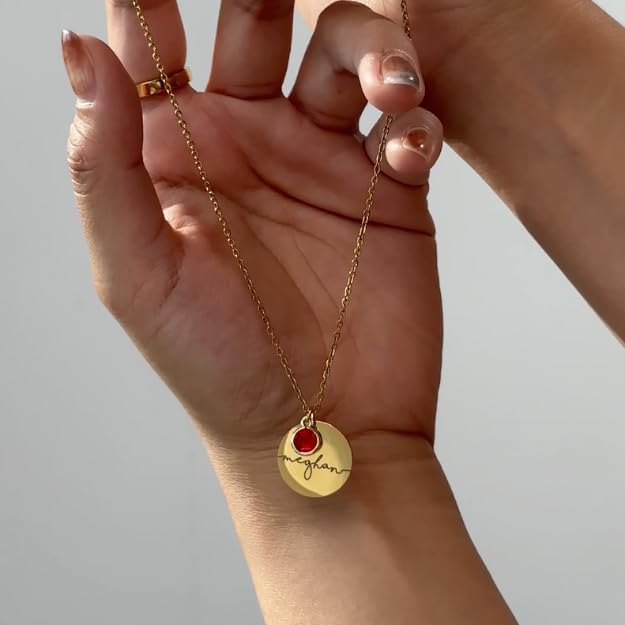 MignonandMignon Birthstone Name Necklace Personalized Gifts for Women Jewelry for Mom Gold Plated Pendant Charm, Custom Grandma Birthday Holiday Gifts -CN-BS-SH