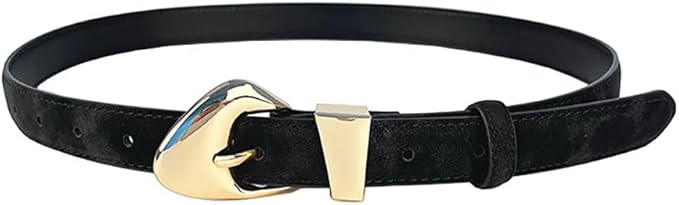 Women's Leather Suede Belts for Jeans Dress Pants Black Brown Belts for Women Ladies Waist Belts with Big Gold Buckle