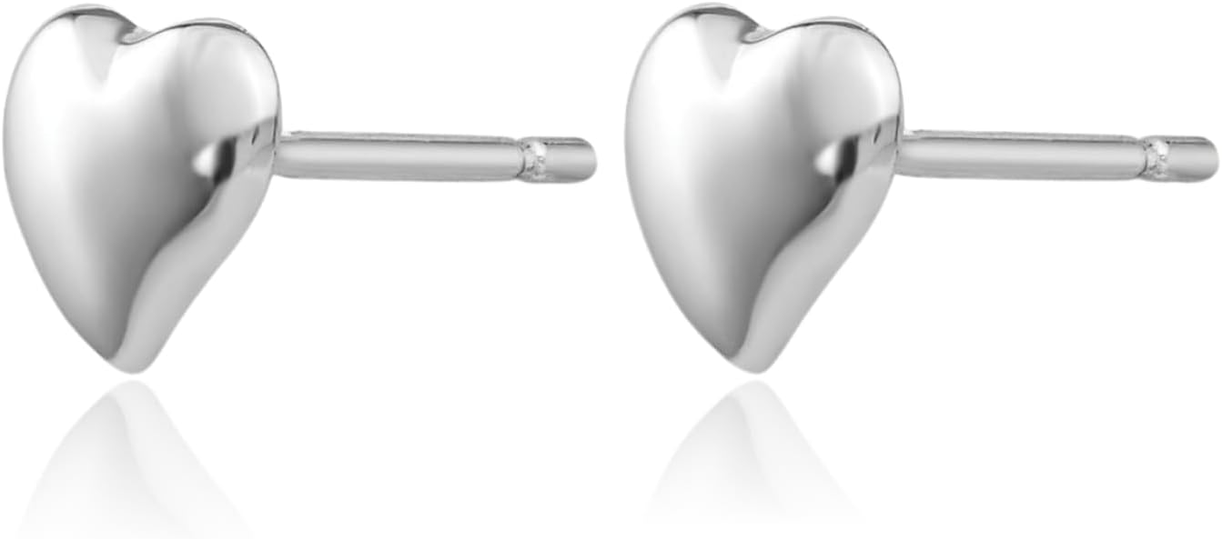 14K White Gold Heart Stud Earrings Polished Button Small Delicate Minimalist Fine Jewelry for Women Gift Birthday Anniversary