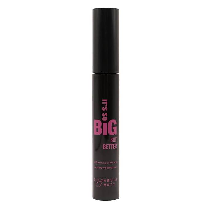 Elizabeth Mott Black Volumizing Mascara – Smudge-Proof, Lengthening Fiber Formula, Hourglass Wand – Clump-Free, Water-Resistant & Cruelty-Free – Safe for Lash Extensions, Long-Lasting, Full-Size 8ml