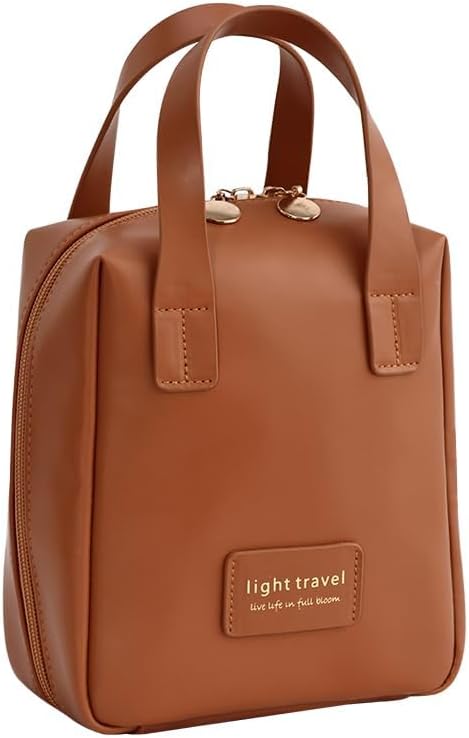 coldchill Travel Makeup Bag, Large Capacity Cosmetic Bags, Waterproof Portable Pouch, Open Flat Toiletry Bag Make up Organizer with Divider and Handle for Women and Girls (Brown)