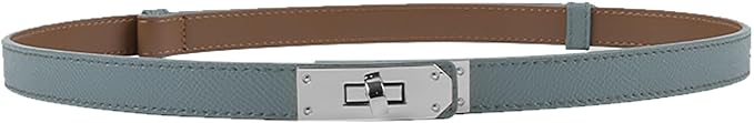 Women's Skinny Leather Belt with Adjustable Silver Turn-Lock Buckle - Ideal for Dresses, Jeans, and Coats, Black