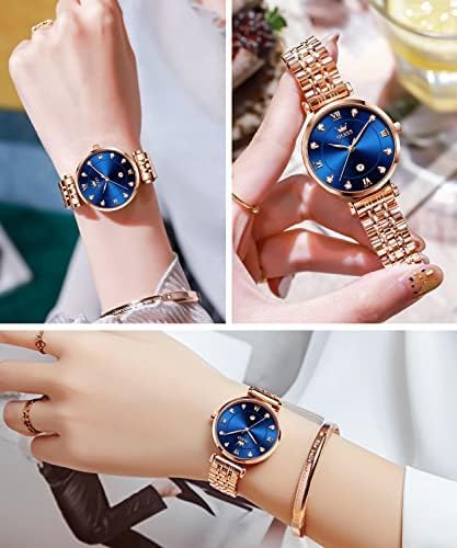 OLEVS Women Watches Simple Dress Ladies Watch Rose Gold Stainless Steel Watch Waterproof Quartz Date Luxury Diamond Small Wristwatch Fashion Analog Female Reloj Mujer Blue White Green Red Yellow Face
