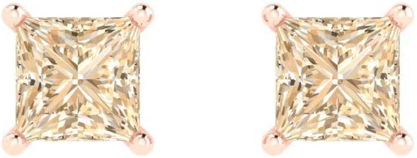 14K Rose Gold Natural Morganite Stud Earrings with Push back - Hypoallergenic, 1.5 cttw - Minimalist Women's Fine Jewelry