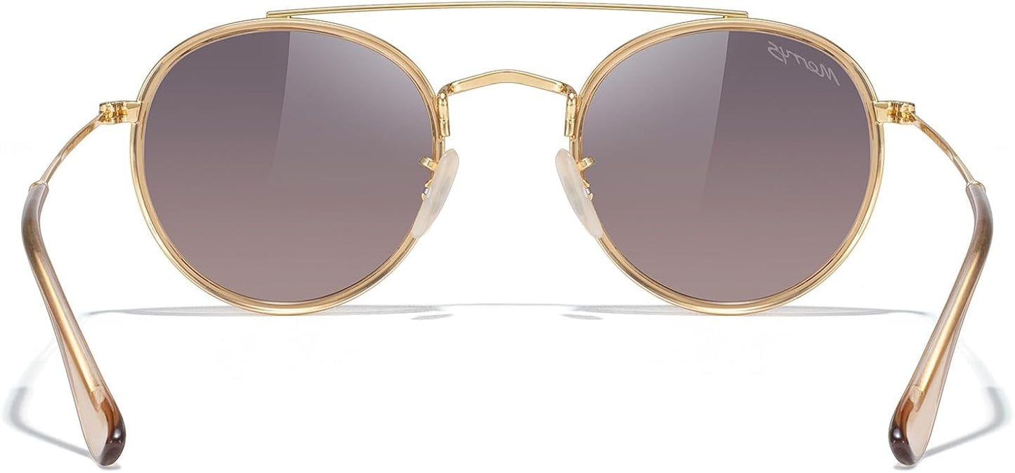 MERRY'S Retro Round Polarized Sunglasses - Unisex Double Bridge Sun Glasses