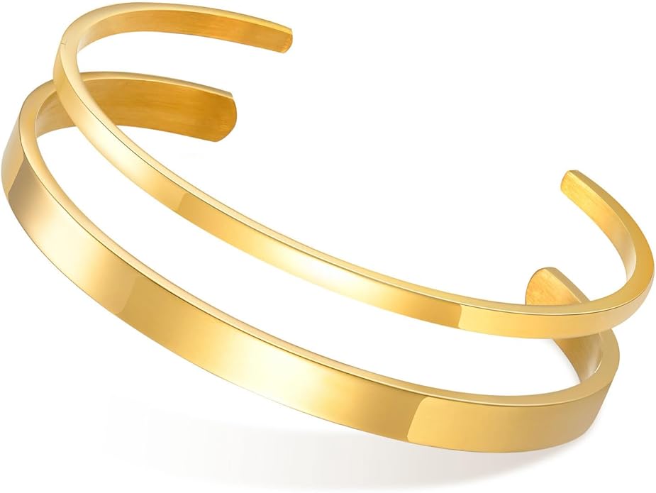 MEALGUET Stainless Steel Mens Cuff Bracelet : Minimal Cool Silver/Black/Gold Plated Open Metal Cuff Bangle Bracelets for Men,Mens Bracelet Jewelry Gift