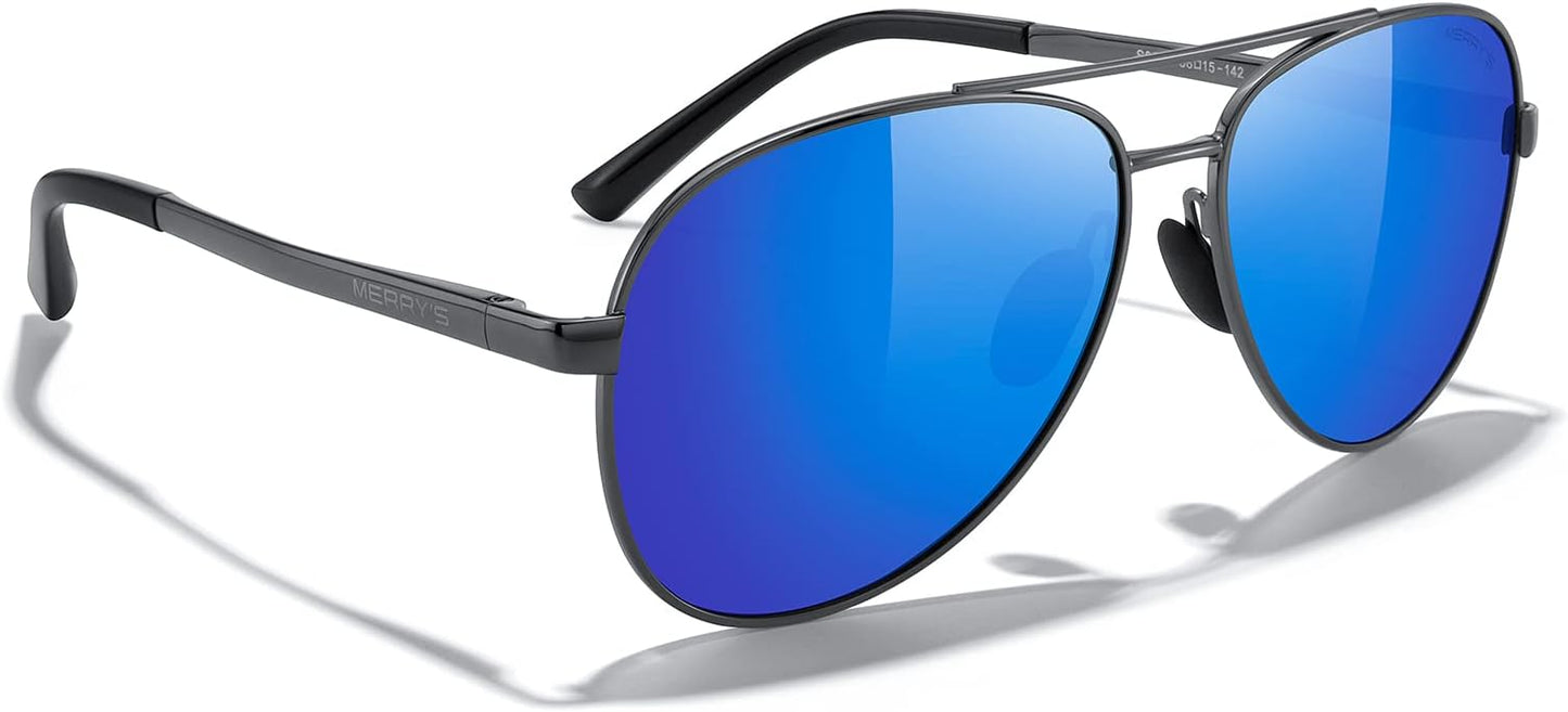 MERRY'S Aviator Sunglasses for Men Women - Polarized Driving Sun glasses Mirrored Lens UV 400 Protection 58 MM