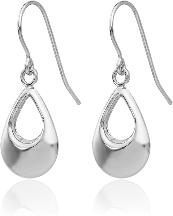 14K White Gold Teardrop Dangle Earrings for Women Drop Polished Semi Solid French Wire Gift Jewelry 24mm Long Rhodium Plating Classic Minimalist