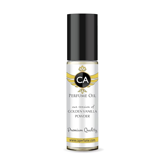 CA Perfume Impression of Golden Vanilla Powder Unisex Fragrance Oil a fragrance Scent Long Lasting Perfumes for Women & Men Travel Size TSA Ready Mini Parfum Body Oil Roll-on 0.33 Fl Oz 10ml