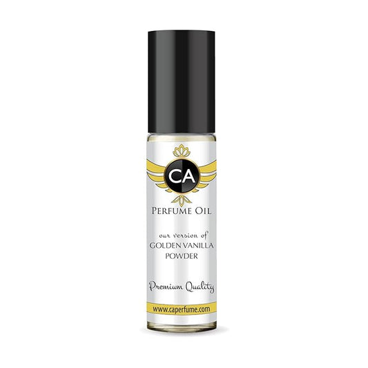 CA Perfume Impression of Golden Vanilla Powder Unisex Fragrance Oil a fragrance Scent Long Lasting Perfumes for Women & Men Travel Size TSA Ready Mini Parfum Body Oil Roll-on 0.33 Fl Oz 10ml