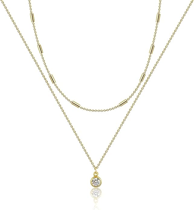 MIDEEO Christmas Gifts for Grandkids CZ Diamond Necklace for Women Dainty Layered Cubic Zirconia Solitaire Pendant Necklace Gold Plated Waterdrop Shape Square Emerald Green CZ Simulated Diamond Bridesmaid Necklace