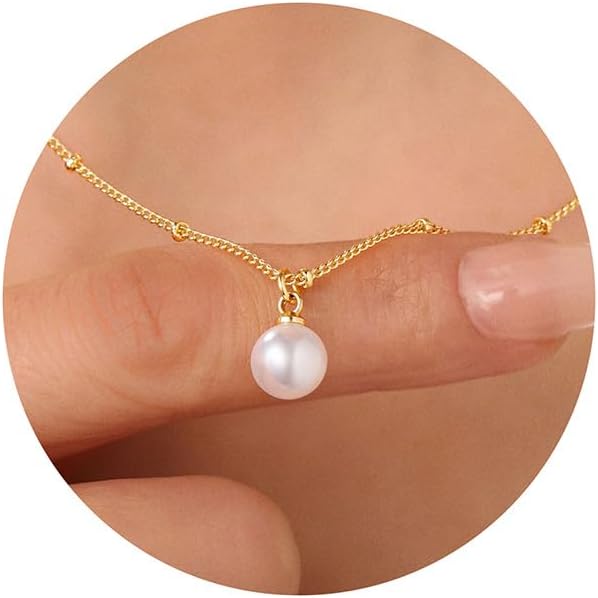 Yoosteel Pearl Necklace for Women - 14K Gold Plated Pearl Pendant Necklaces Minimalist Women Pearls Layered Necklace Dainty Trendy Bridal Bridesmaid Wedding Gifts for Her