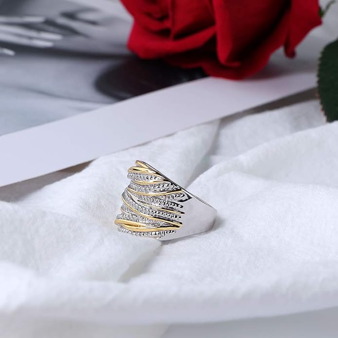 Mytys 2 Tone Intertwined Crossover Statement Ring Fashion Chunky Band Rings for Women Wide Index Finger Rings Costume Jewelry