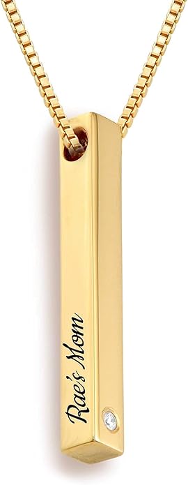 OAK & LUNA - Personalized Pillar Bar Necklace with Diamond Options - Custom Inscription Engraved Pendant - Up to 4 Names - Jewelry Gift for Women, Her, Mother For Mother's Day, Christmas