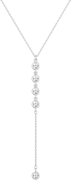 Foxgirl Lariat Gold Necklace for Women, Dainty Long Necklace 14k Gold Plated/Silver Y-Shaped Pendant Necklace Trendy Layered Cz Beaded Chain Drop Necklaces Simple Gold Jewelry For Women Gift