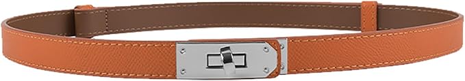 Women's Skinny Leather Belt with Adjustable Silver Turn-Lock Buckle - Ideal for Dresses, Jeans, and Coats, Black