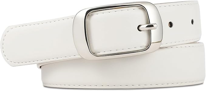 Womens White Belts with Gold Buckle Leather Belts for Women Ladies Fashion Waist Belt