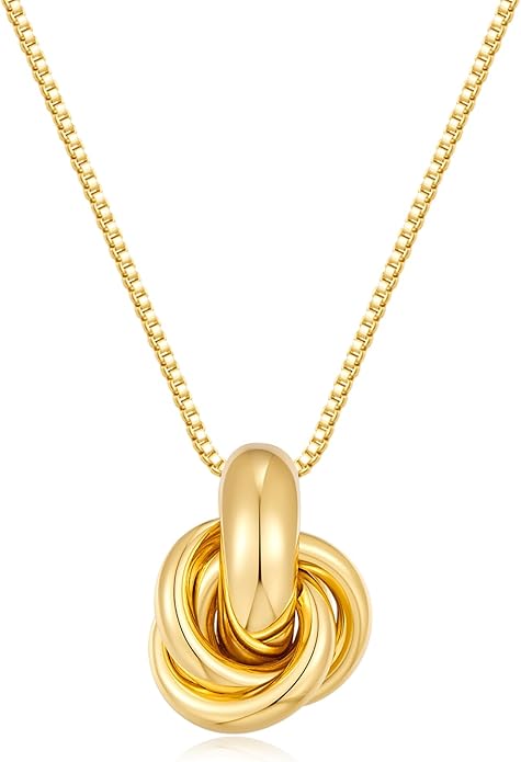 Gold Knot Pendant Necklace for Women Statement Gold Necklace 14K Gold Plated Knot Choker Trendy Jewelry
